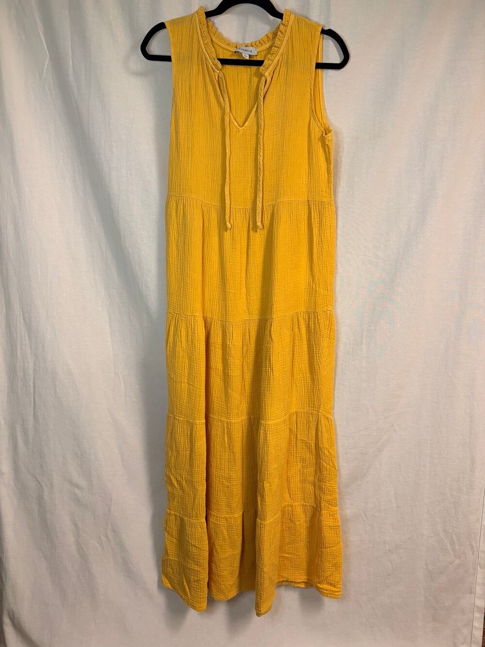Evereve Yellow Cotton Gauze Tiered Maxi Dress M Boho Sleeveless